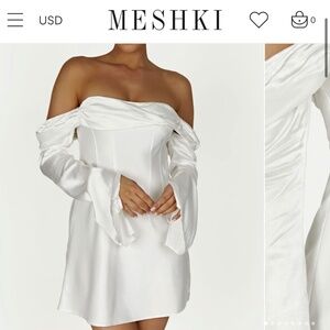 Giselle Off Shoulder Satin Mini Dress - White